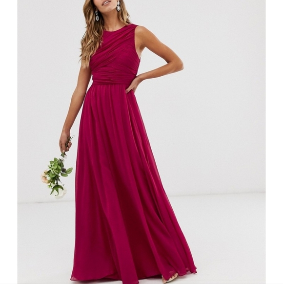 Asos Raspberry Bridesmaid Dress Pink Red Pleated Size 10 - Picture 14 of 15